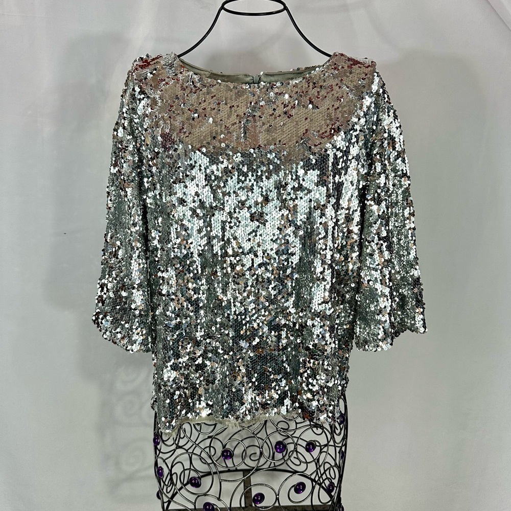 Lon Dunn x Missguided silver sequin blouse size 0